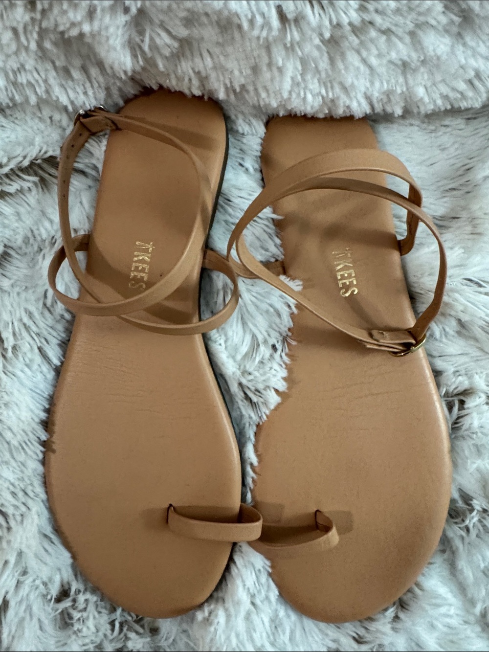 TKEES Camel Tan Leather Toe-Ring Ankle-Strap Sandals